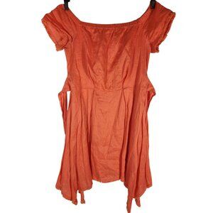 DKNY Womens 100% Linen Sharkbite Dress Coral Minimalist Boho Resortwear US/L